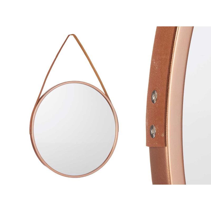 MIROIR ROND POIGNÉE SIMILI-CUIR BRONZE PETIT
