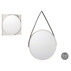 MIROIR ROND POIGNÉE SIMILI-CUIR BLANC PETIT