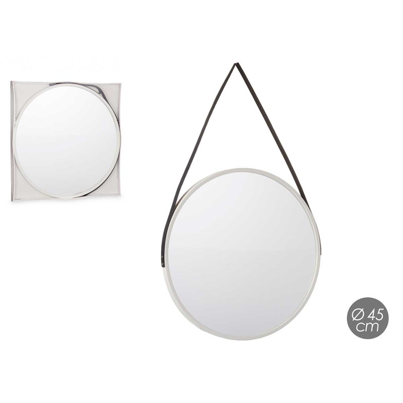 ROUND MIRROR IMITATION LEATHER HANDLE WHITE SMALL