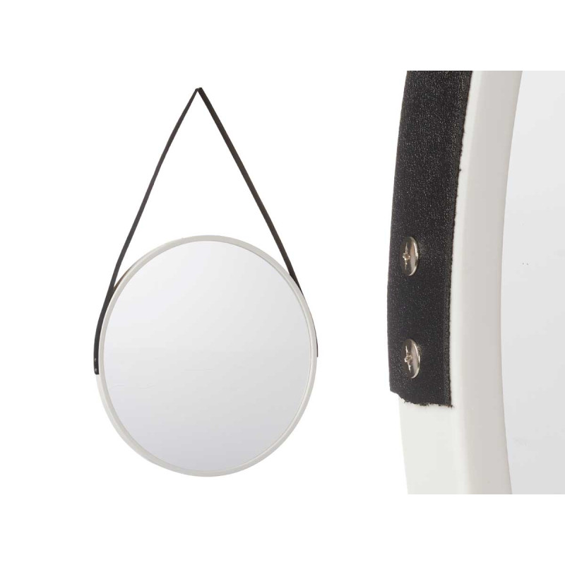 MIROIR ROND POIGNÉE SIMILI-CUIR BLANC PETIT
