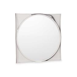 ROUND MIRROR IMITATION LEATHER HANDLE WHITE SMALL