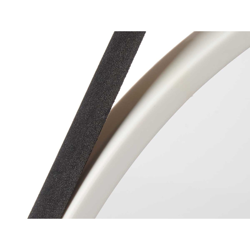 MIROIR ROND POIGNÉE SIMILI-CUIR BLANC PETIT