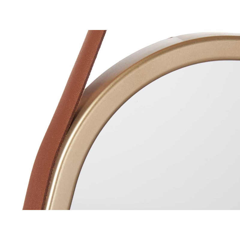 MIROIR RECTANGULAIRE POIGNÉE SIMILI-CUIR CHAMPAGNE