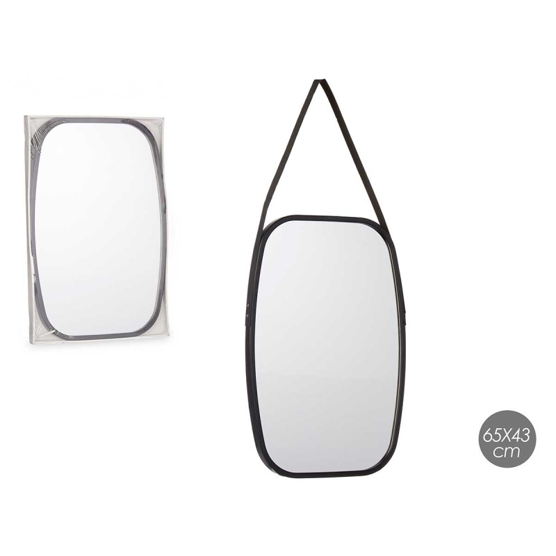 MIROIR RECTANGULAIRE POIGNÉE SIMILI-CUIR NOIR
