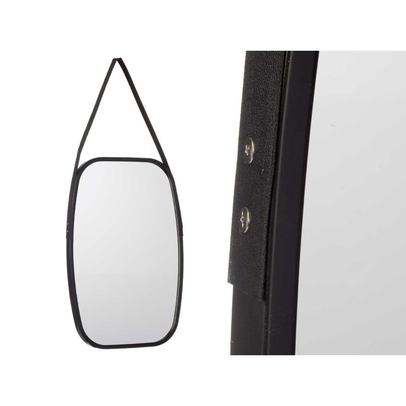 MIROIR RECTANGULAIRE POIGNÉE SIMILI-CUIR NOIR