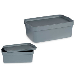 GREY PLASTIC STORAGE BOX WITH COVER 6L
