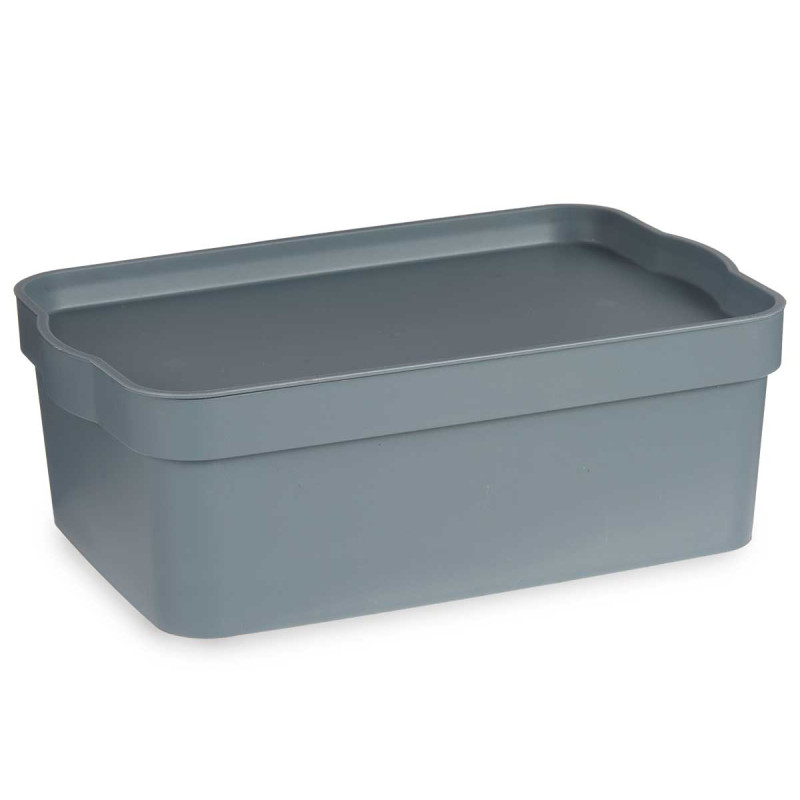 GREY PLASTIC STORAGE BOX WITH COVER 6L