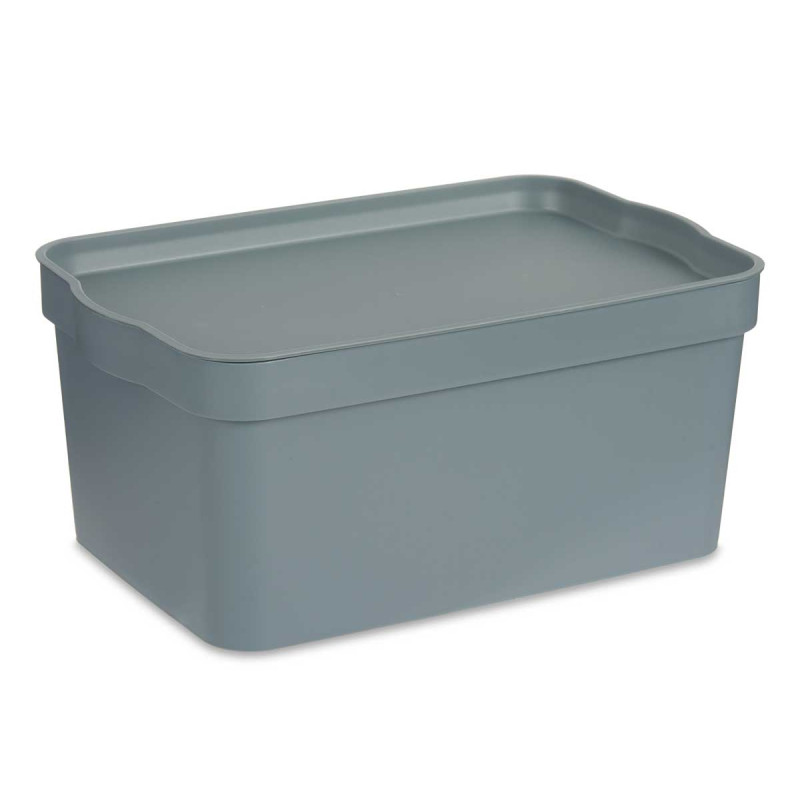 GREY PLASTIC STORAGE BOX WITH COVER 7.5L