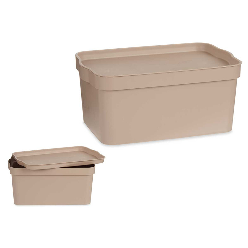 BEIGE PLASTIC STORAGE BOX WITH COVER 7.5L