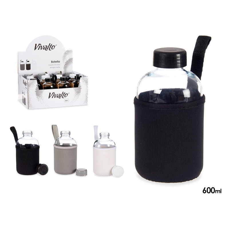 BOTTIGLIA CRISTALLO NEOPRENO 600ML 3PZ ASS COL OSC