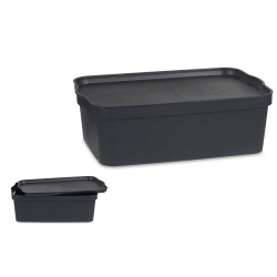 ANTHRACITE PLASTIC STORAGE BOX WITH COVER 14L
