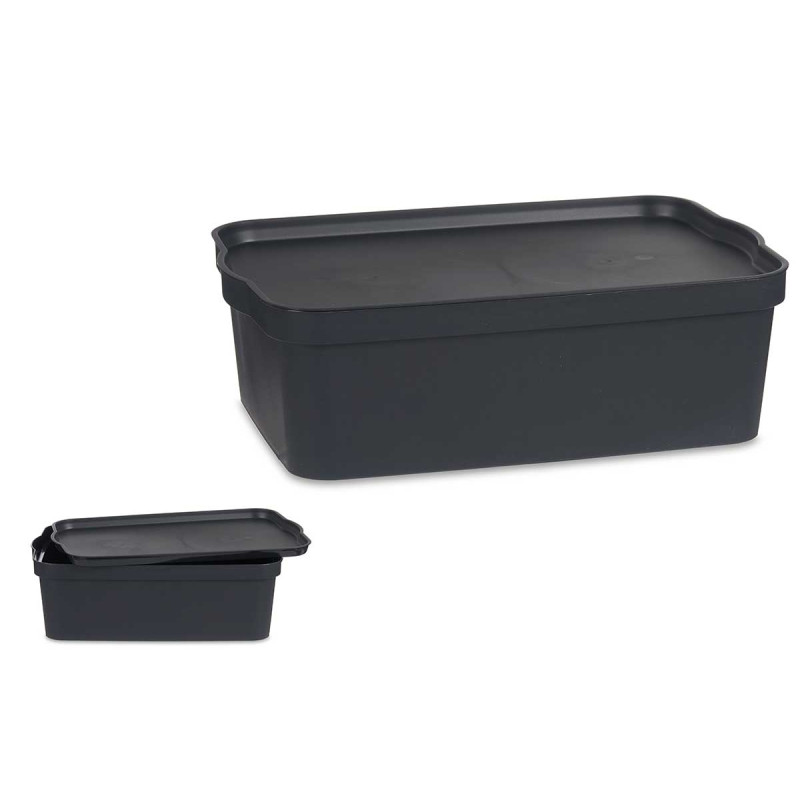 ANTHRACITE PLASTIC STORAGE BOX WITH COVER 14L