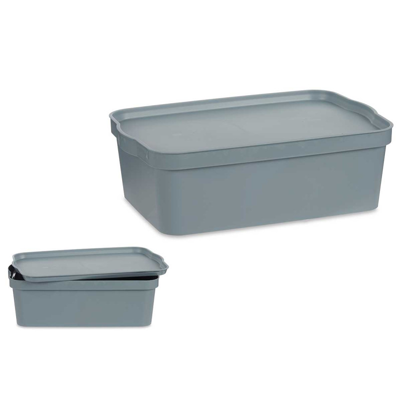 GREY PLASTIC STORAGE BOX WITH COVER 24L