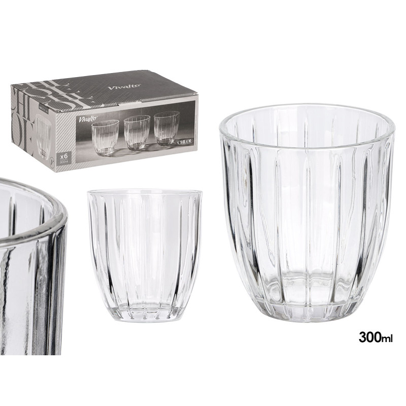 VASO AGUA RAYAS 300ML TRANSPARENTE