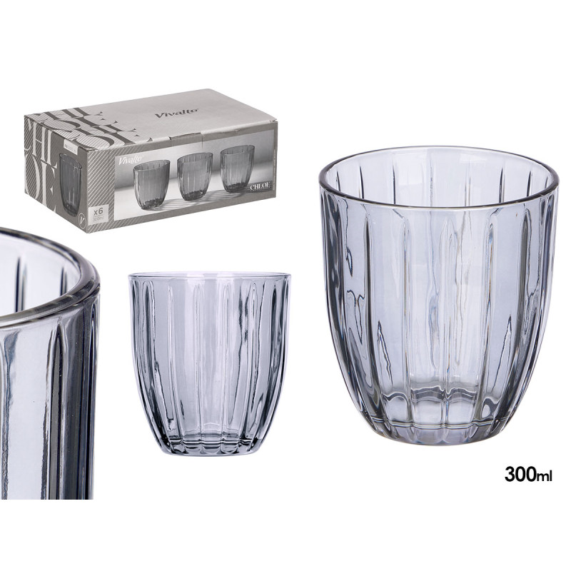 VERRE À EAU  RAYURES 330ML FUMÉE