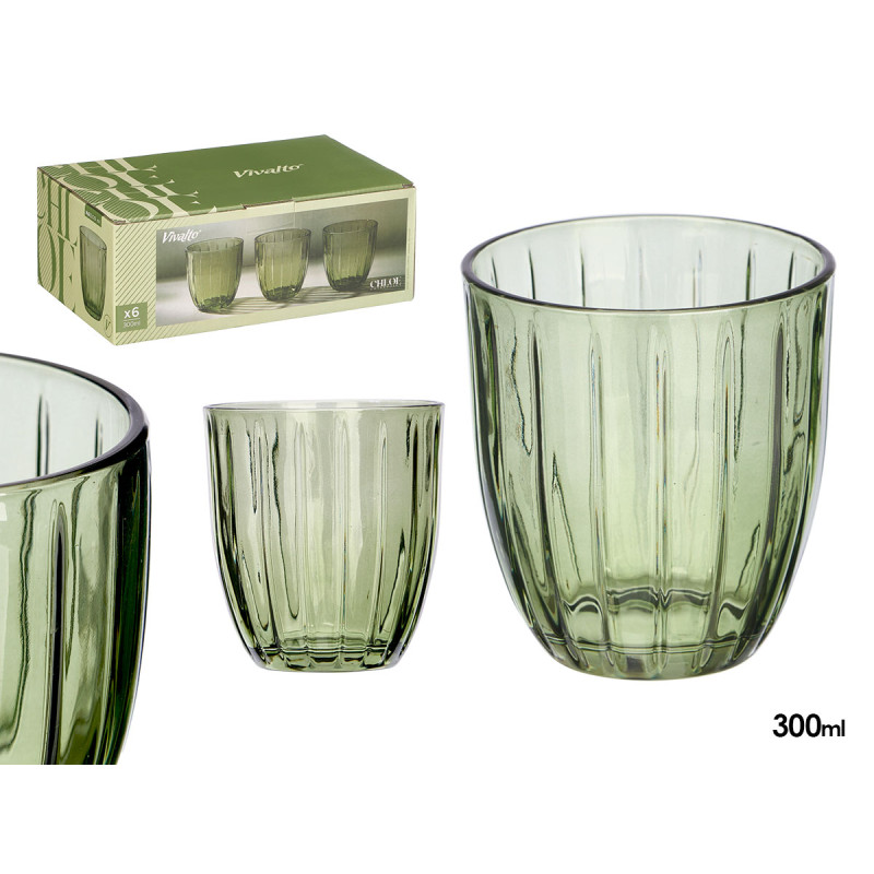 VERRE À EAU  RAYURES 330ML VERT