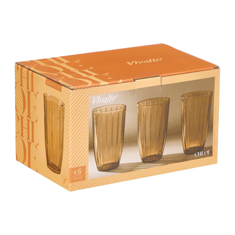 440ML AMBER STRIPED TALL GLASS