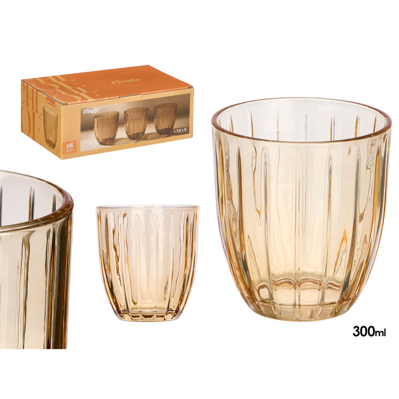 BICCHIERE ACQUA RIGHE 330ML AMBRA