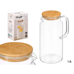 BROCCA QUADRATA BOROSILICATO COPERCHIO BAMBU 1,5L.