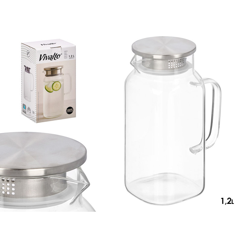 BROCCA ROTONDA BOROSILICATO COPERCHIO ACCIAIO 1,2L
