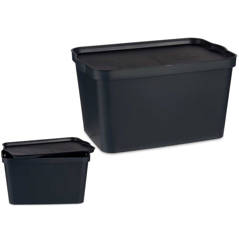 ANTHRACITE PLASTIC STORAGE BOX WITH COVER 24L