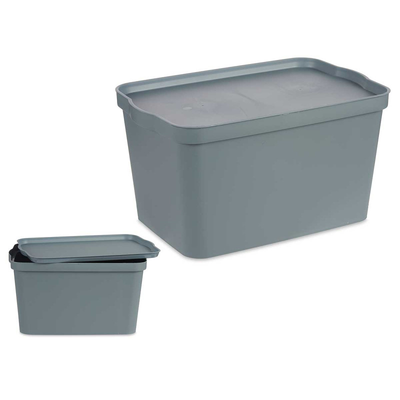 GREY PLASTIC STORAGE BOX WITH COVER 24L
