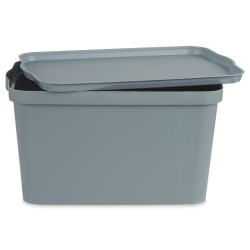 GREY PLASTIC STORAGE BOX WITH COVER 24L