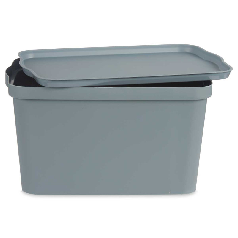 GREY PLASTIC STORAGE BOX WITH COVER 24L