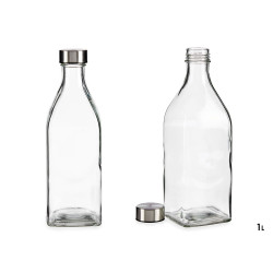 BOUTEILLE VERRE CARRE BOUCHON ACIER 1L