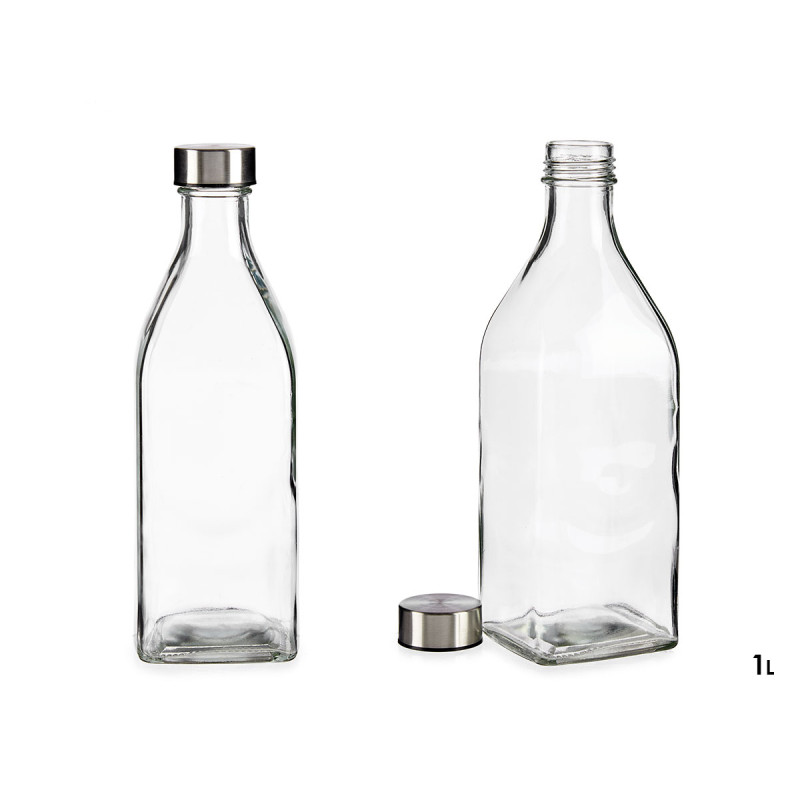 BOUTEILLE VERRE CARRE BOUCHON ACIER 1L