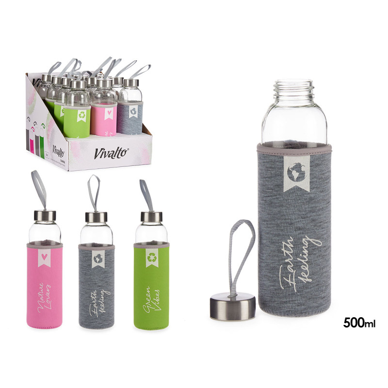 BOTELLA NEOPRENO CRISTAL GRIS ETIQUET 500ML SURT 3