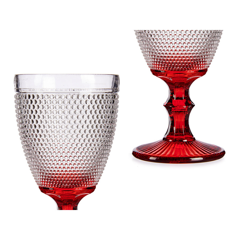 CALICE VINO VETRO DECOR PUNTI PIEDE ROSSO 330ML