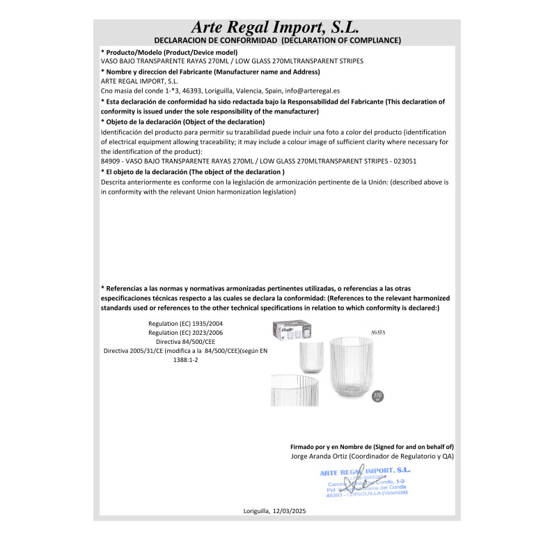 BICCHIERE BASSO 270ML STRISCE TRASPARENTI