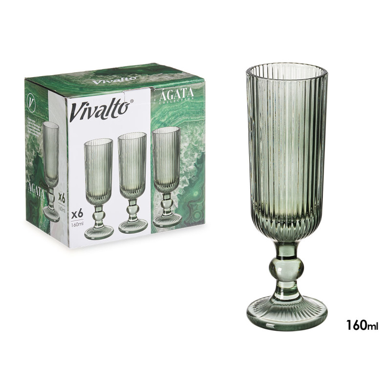 CHAMPAGNE GLASS 160ML MOSS GREEN STRIPES