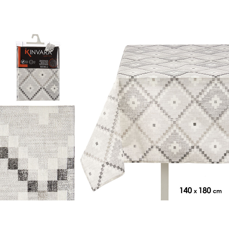 MANTEL LONETA ANTIMANCHAS 140X180CM ROMBOS GRIS