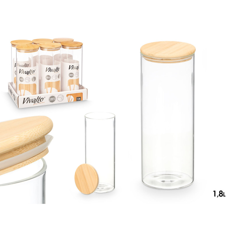 TARRO REDONDO BOROSILICATO TAPA BAMBU 1,8L