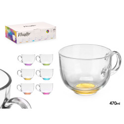 BREAKFAST CRYSTAL CUP COLOURED BASE ASSORT 4 470ML