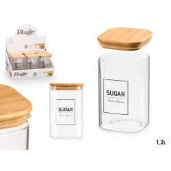 BOTE CUADRADO BOROSILICATO TAPA BAMBU SUGAR 1,2L