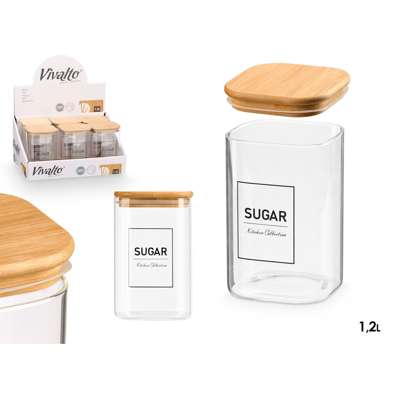 POT CARRÉ BOROSILICATE COUVERCLE BAMBOU SUGAR 1,2L