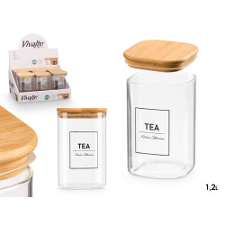 SQUARE BOROSILICATE JAR BAMBOO LID TEA 1,2L