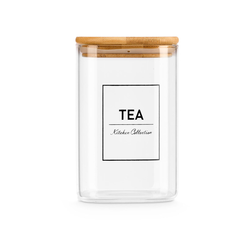 SQUARE BOROSILICATE JAR BAMBOO LID TEA 1,2L