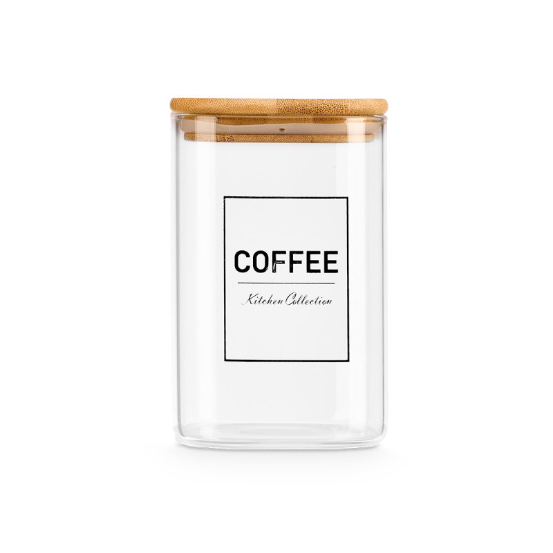 SQUARE BOROSILICATE JAR BAMBOO LID COFFEE 1,2L