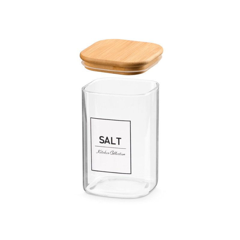 SQUARE BOROSILICATE JAR BAMBOO LID SALT 1,2L