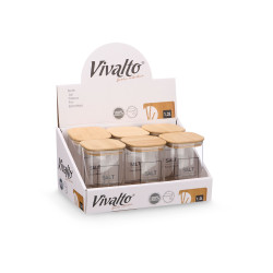SQUARE BOROSILICATE JAR BAMBOO LID SALT 1,2L