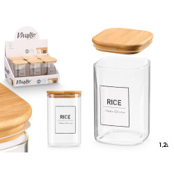 BOTE CUADRADO BOROSILICATO TAPA BAMBU RICE 1,2L
