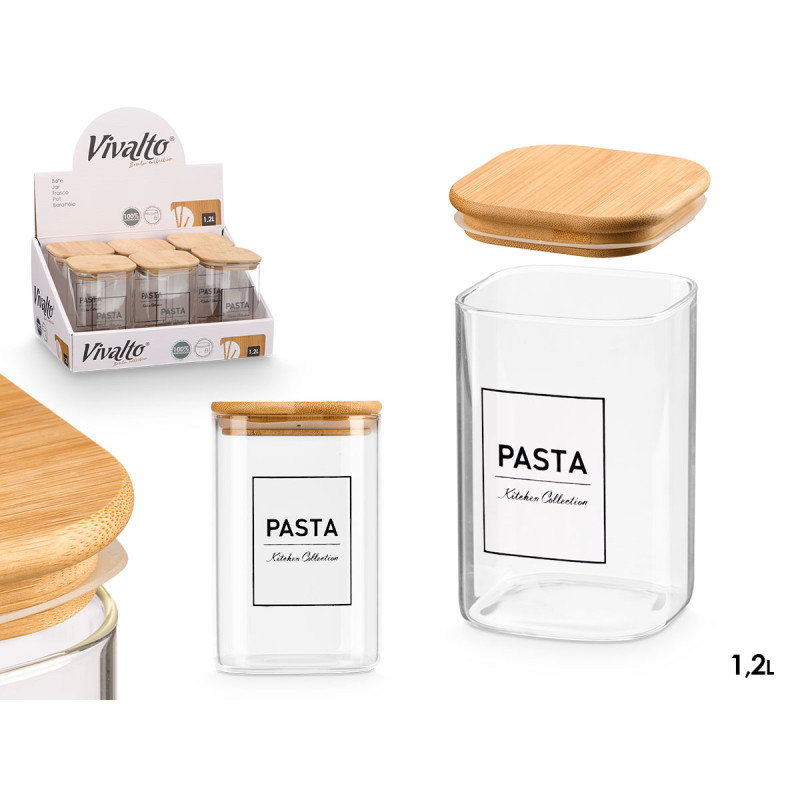 POT CARRÉ BOROSILICATE COUVERCLE BAMBOU PASTA 1,2L