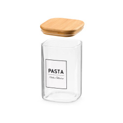 SQUARE BOROSILICATE JAR BAMBOO LID PASTA 1,2L