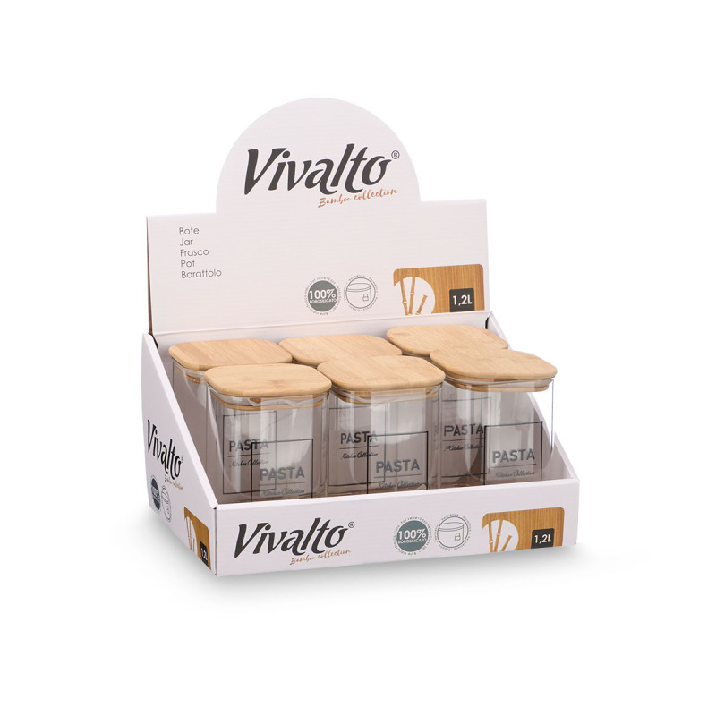 BOTE CUADRADO BOROSILICATO TAPA BAMBU PASTA 1,2L