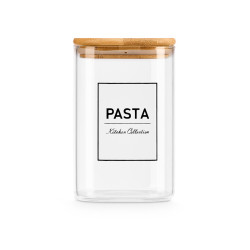 SQUARE BOROSILICATE JAR BAMBOO LID PASTA 1,2L