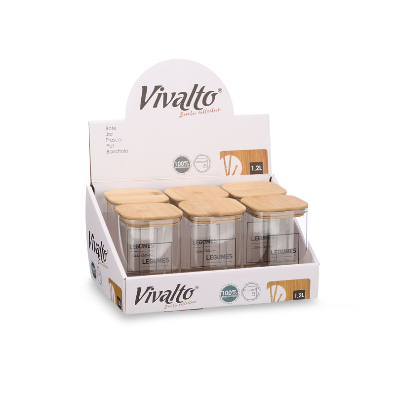 SQUARE BOROSILICATE JAR BAMBOO LID LEGUMES 1,2L
